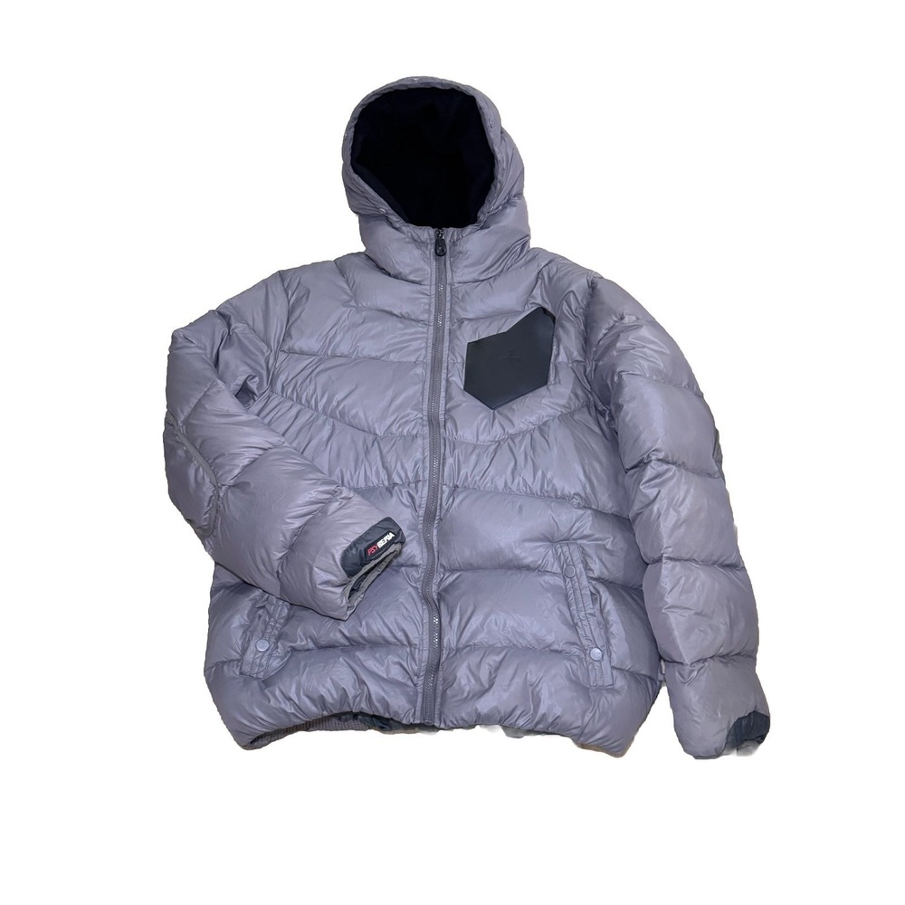 PSYBERIA Pinnacle Down‎ Puffer Jacket Men's L Y2K Streetwear Gray Hooded